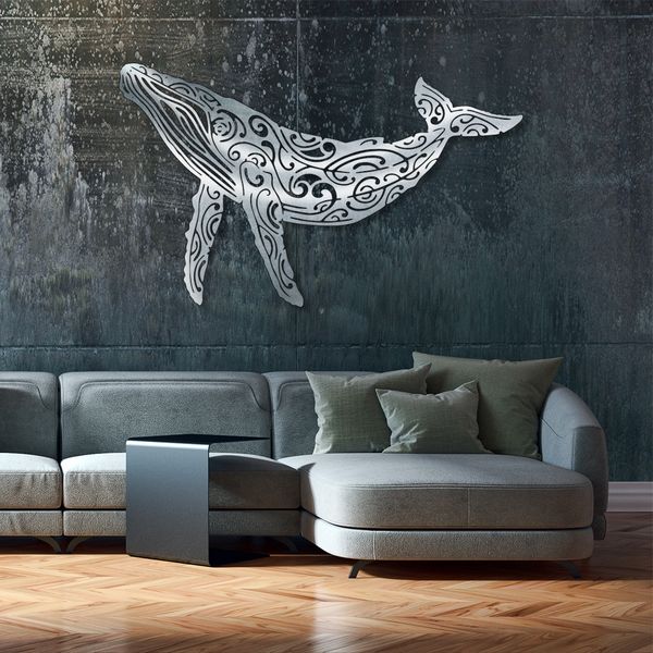 Fenua Factory création murale en métal inox de baleine a boss salon tiny