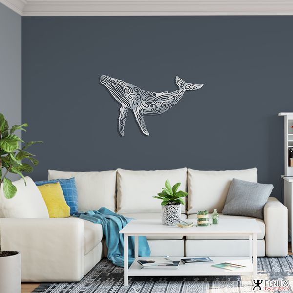 Fenua Factory création murale en métal inox de baleine à bosse salle à manger