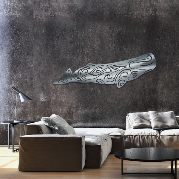 Fenua Factory création murale en métal inox de cachalot salon deux