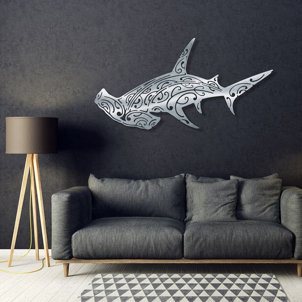 Fenua Factory création murale en métal inox de requin marteau salonok