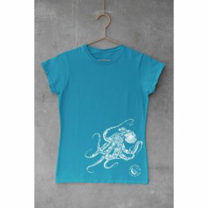 T-shirt bleu femme motif Poulpe par Fenua Factory Longitude 181