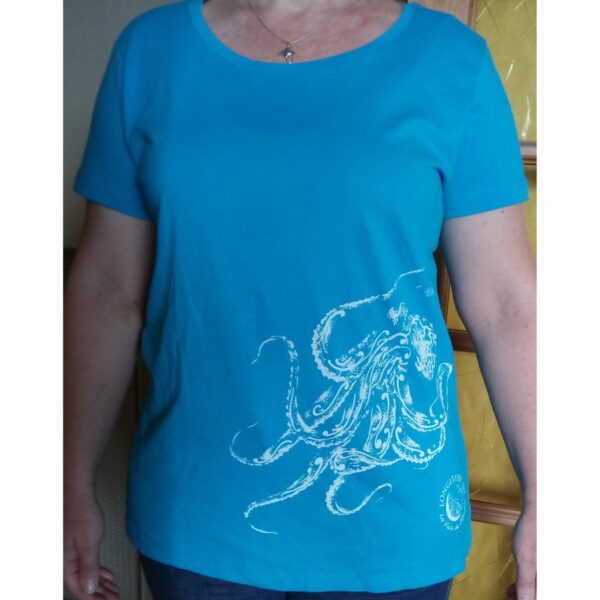 T-shirt bleu poulpe femme Longitude 181 motif par Fenua Factory