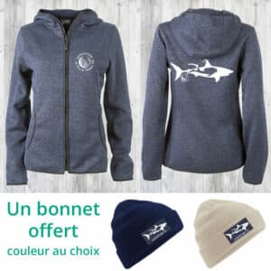 Veste à capuche zippé femme requin Respect et Bienveillance + bonnet offert