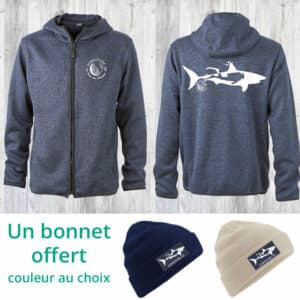 Veste à capuche zippé homme requin Respect et Bienveillance + bonnet offert