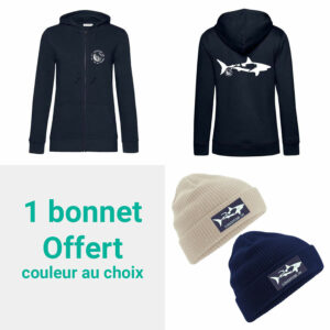 Lot Sweat zippé femme requin “Respect et Bienveillance” + Bonnet coton organique offert